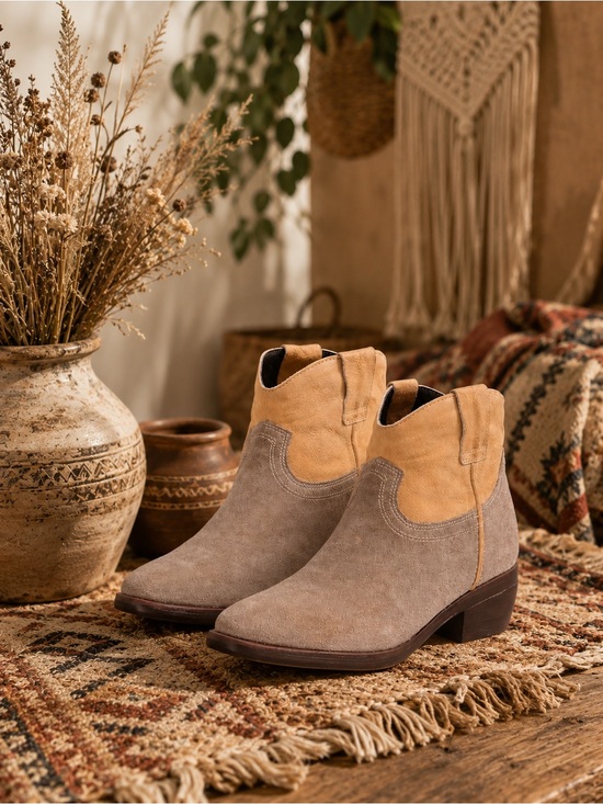 Steve Madden Shoes - Steve Madden Midnite Cowboy Tan & Taupe Leather Women Ankle Boots Size 8